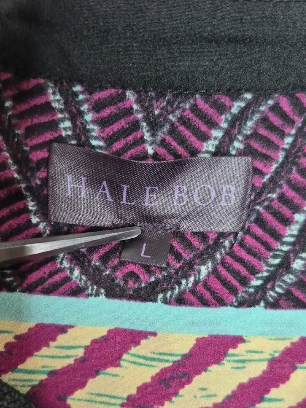 Hale Bob Geometric Chevron‎ V-Neck Shift Dress Purple Pink Teal Blue Large